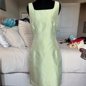 Vintage 90s Shomi Silk Elegant Lime Checkered Midi Dress